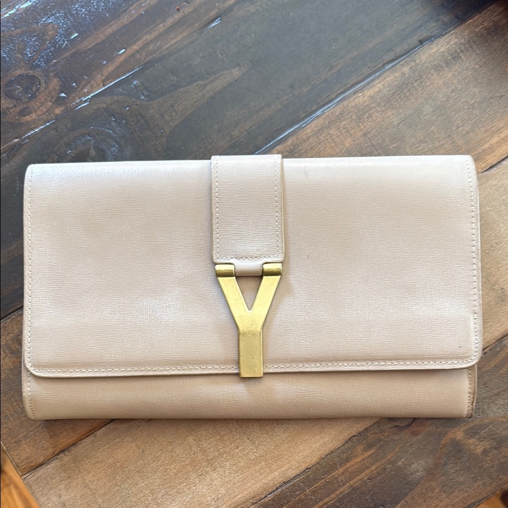 Cream Clutch with Gold Y Hardware